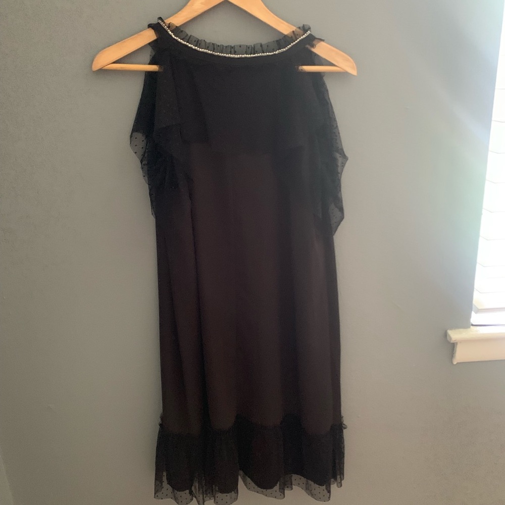 Libby Edelman Black Cold Shoulder Rhinestone Dress - image 8